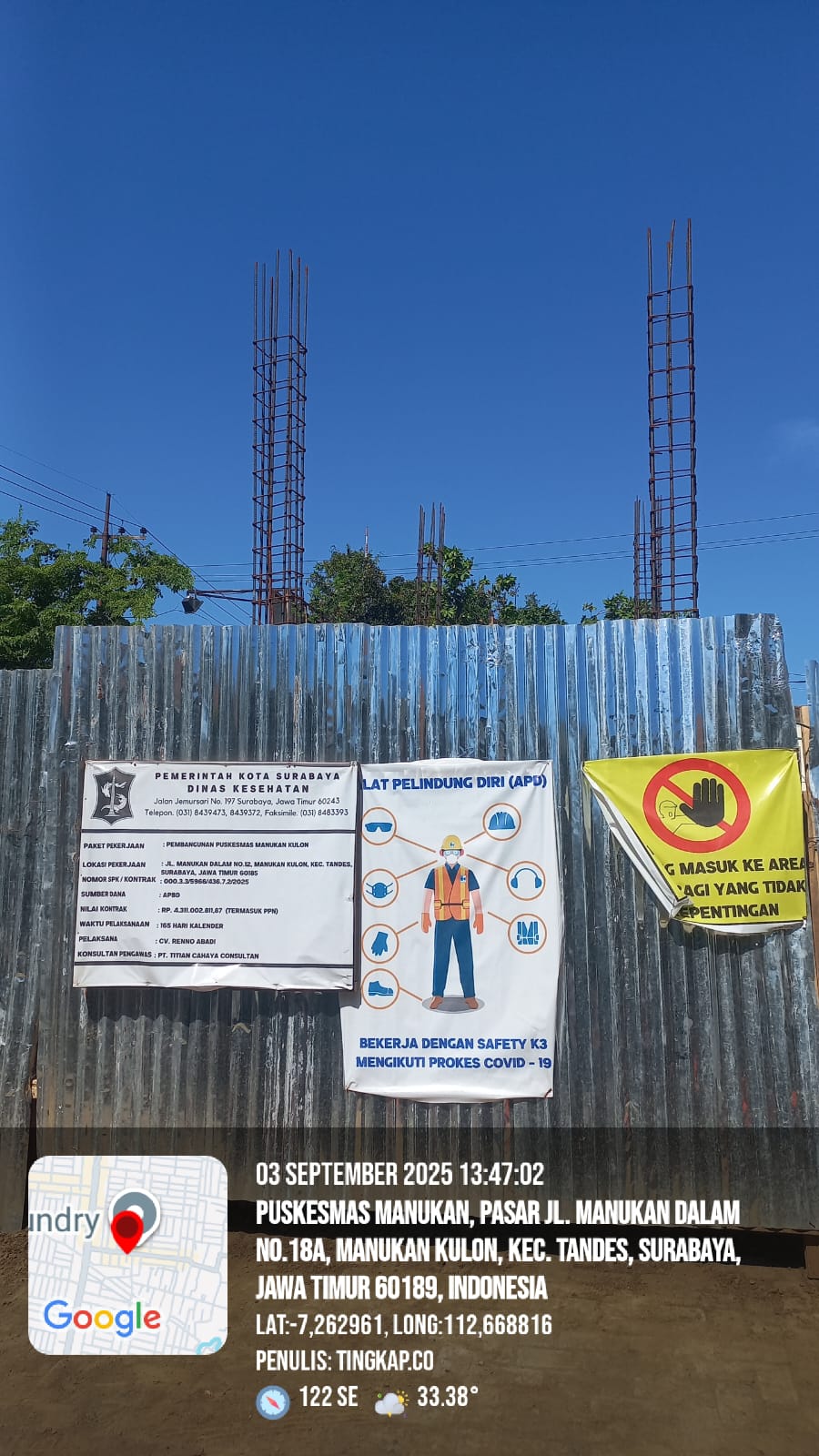 Proyek Puskesmas Manukan Kulon Surabaya Diduga Menyimpang dari Spesifikasi, Pelaksana Menghindar Saat Dikonfirmasi