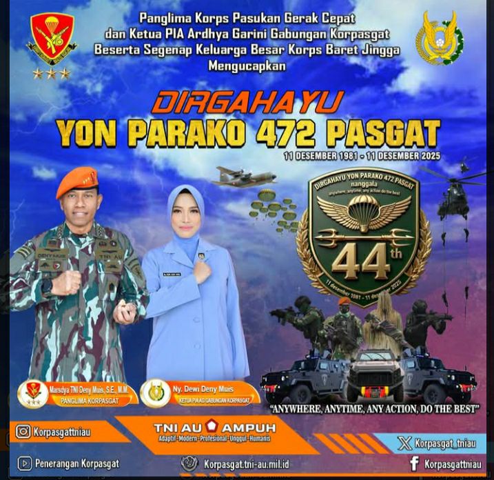KORPASGAT Rayakan HUT ke-44 Yon Parako 472: “Anywhere, Anytime, Any Action, Do The Best”
