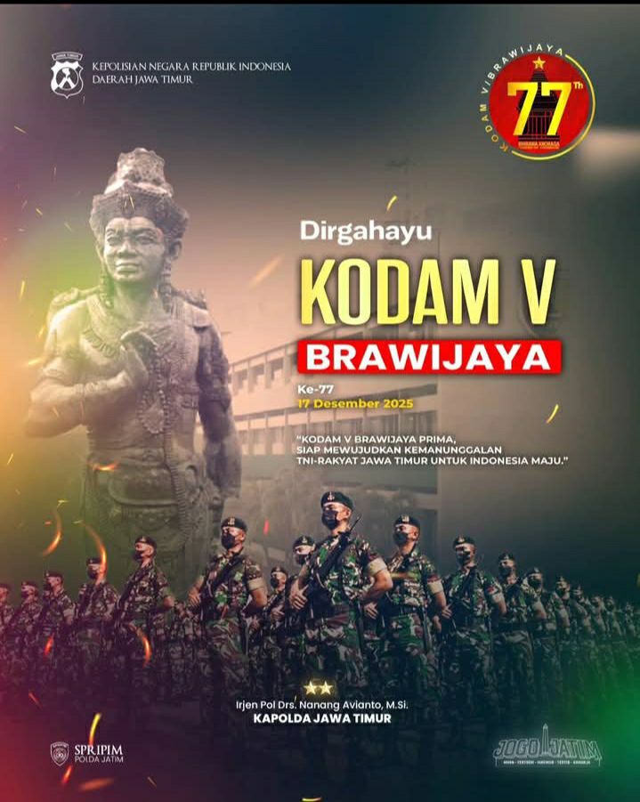 DIRGAHAYU KODAM V/BRAWIJAYA KE-77 – Kapolda Jatim Apresiasi Peran Strategis, Siap Dukung Mewujudkan Kemanggulangan TNI-Rakyat Jawa Timur Untuk Indonesia Maju