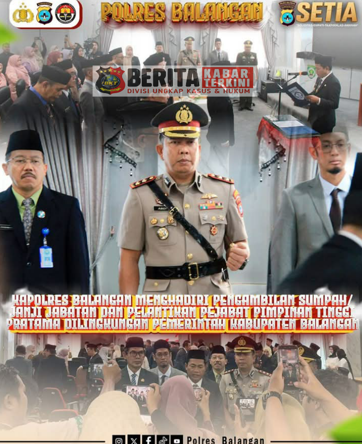 Kapolres Balangan AKBP Dr. Yulianor Abdi, S.H.,S.I.K.,M.H. Hadiri Kegiatan Pengambilan Sumpah/Janji Jabatan dan Pelantikan Pejabat Pimpinan Tinggi Pratama Kabupaten Balangan