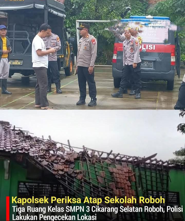 Tiga Ruang Kelas SMPN 3 Cikarang Selatan Roboh, Polisi Lakukan Pengecekan Lokasi