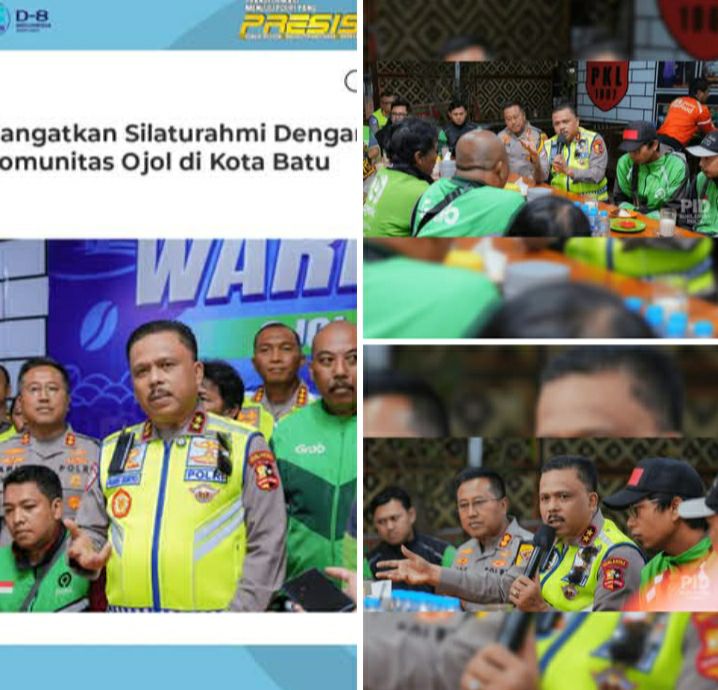 SUASANA AKRAB TERASA DI POS KETAN LEGENDA – KAKORLANTAS POLRI IRJEN AGUS SURYONUGROHO KUNJUNGI DAN SAPA KOMUNITAS OJEK ONLINE DI KOTA BATU, JAWA TIMUR