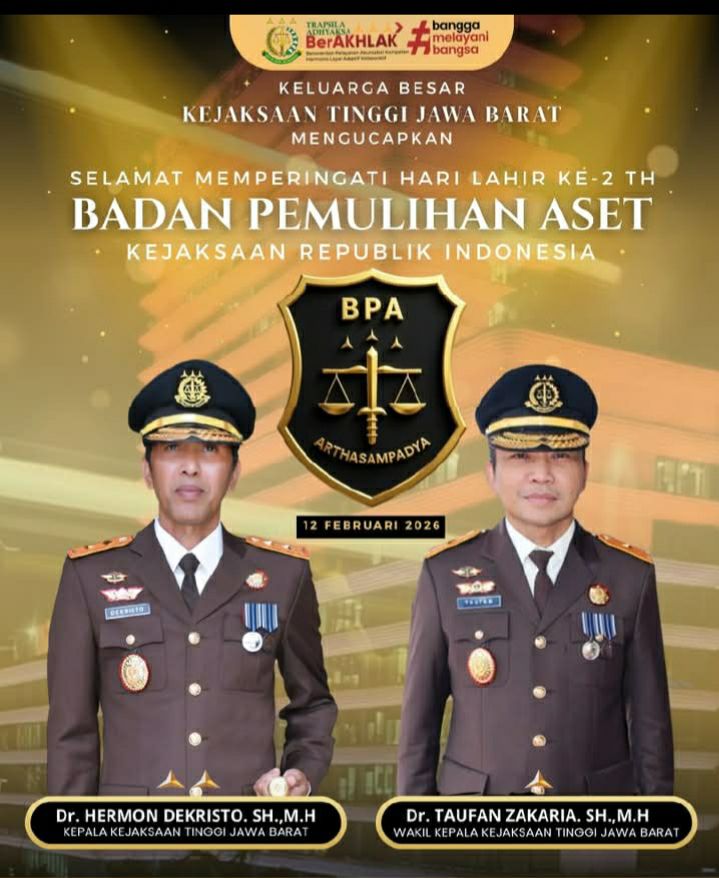 Keluarga Besar Kejaksaan Tinggi Jawa Barat Mengucapkan Selamat Memperingati Hari Lahir ke-2 Badan Pemulihan Aset Republik Indonesia, Perkuat Sinergi dalam Penegakan Hukum dan Pemulihan Aset Negara