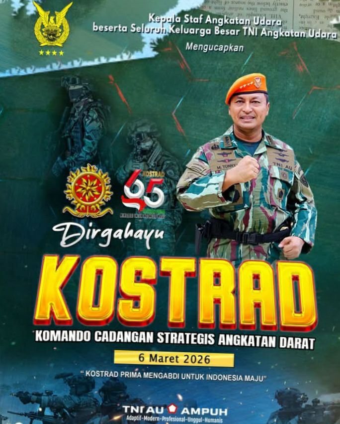 DIRGAHAYU KE-6X KOSTRAD, KEPALA STAF ANGKATAN UDARA DAN KELUARGA BESAR TNI AU SERTAKAN UCAPAN TERBAIK – “KOSTRAD PRIMA MENGABDI UNTUK INDONESIA MAJU”