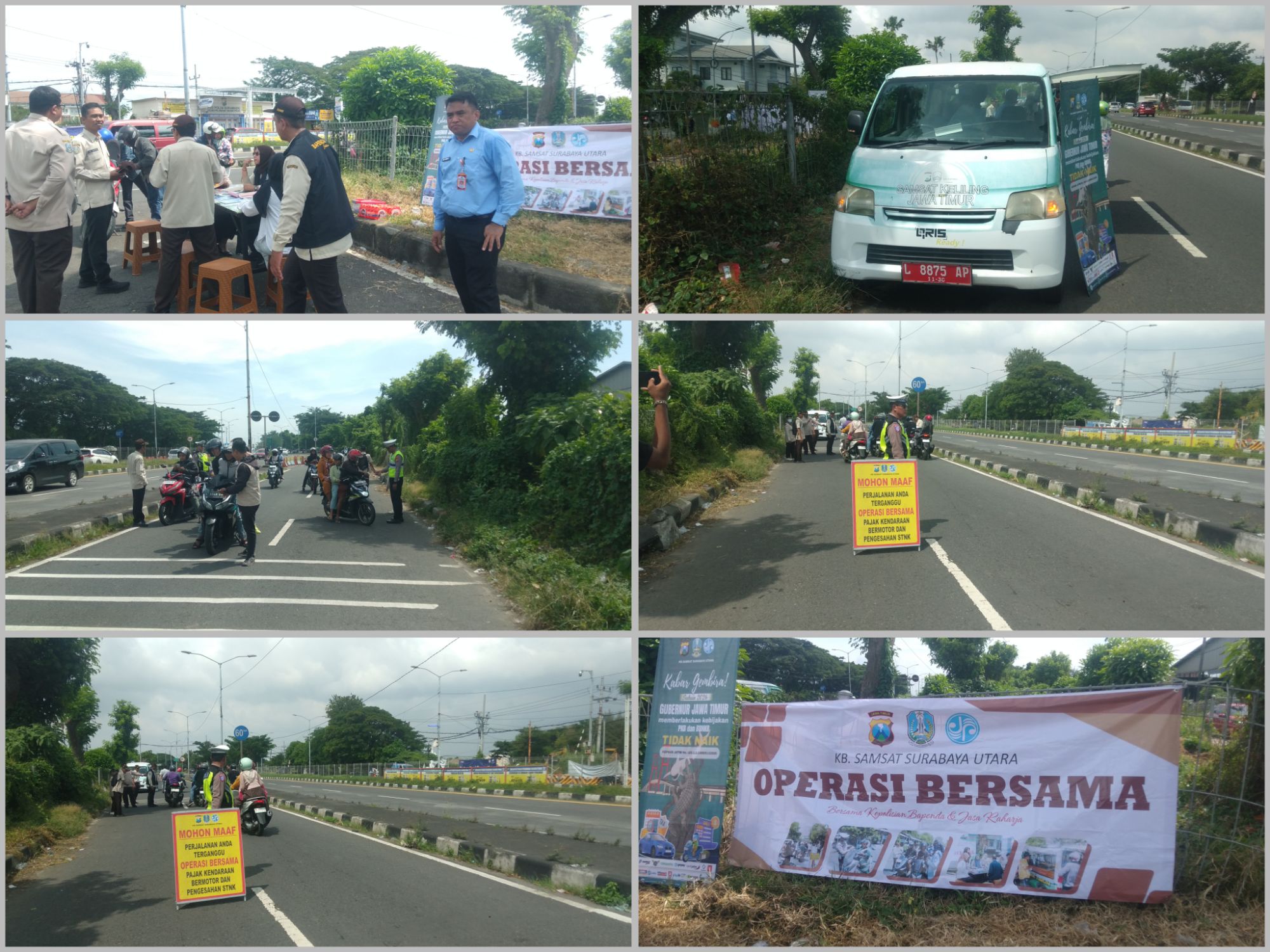 Operasi Bersama Samsat Surabaya Utara: Sinergi Polisi, Bapenda, dan Jasa Raharja Guna Optimalisasi Penerimaan Pajak di Jalan Suramadu Arah ke Surabaya